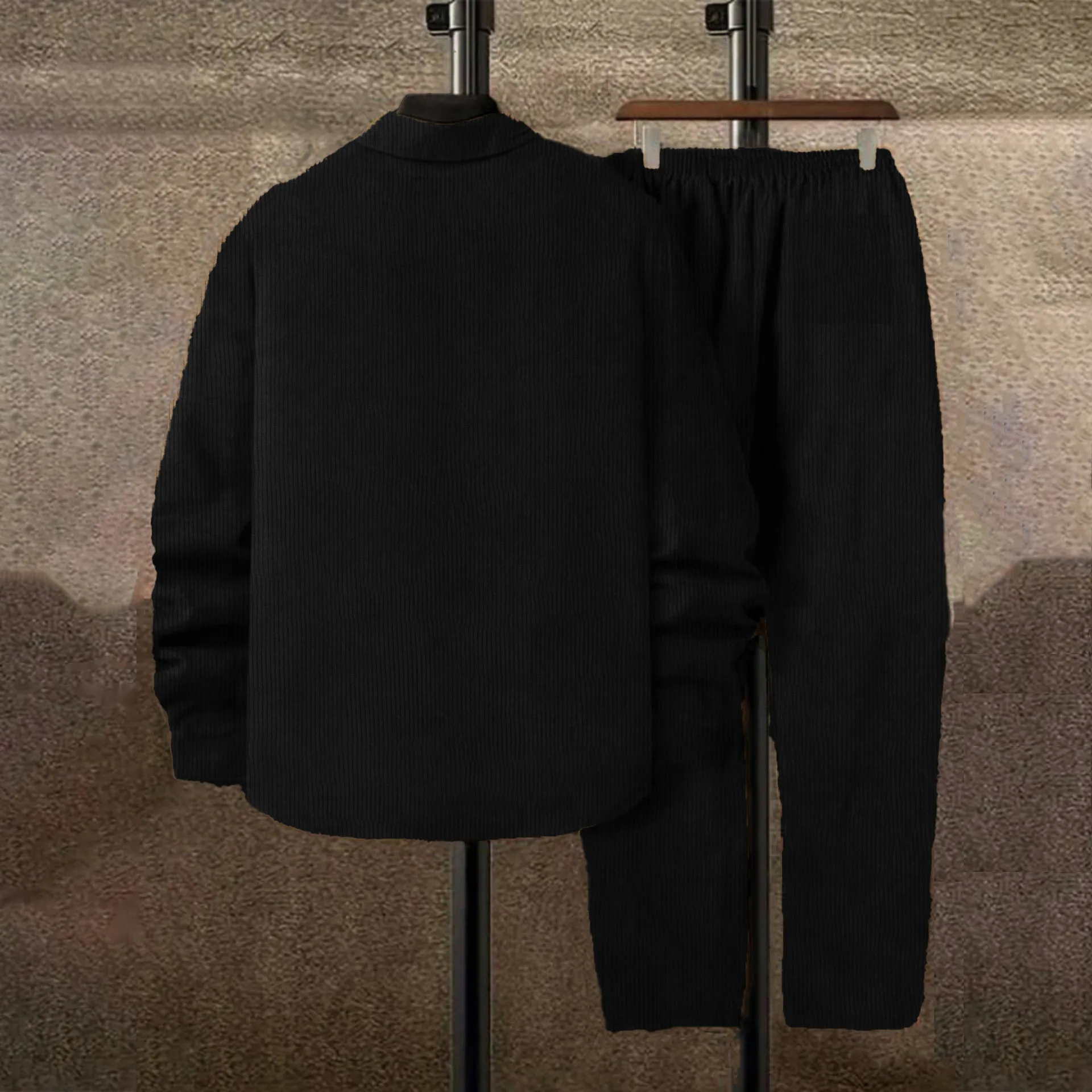 جديد أزياء الرجال بلون سروال قصير عارضة العصرية فضفاض 2 قطعة مجموعات بدوره إلى أسفل طوق قمصان طويلة الأكمام بنطلون مستقيم