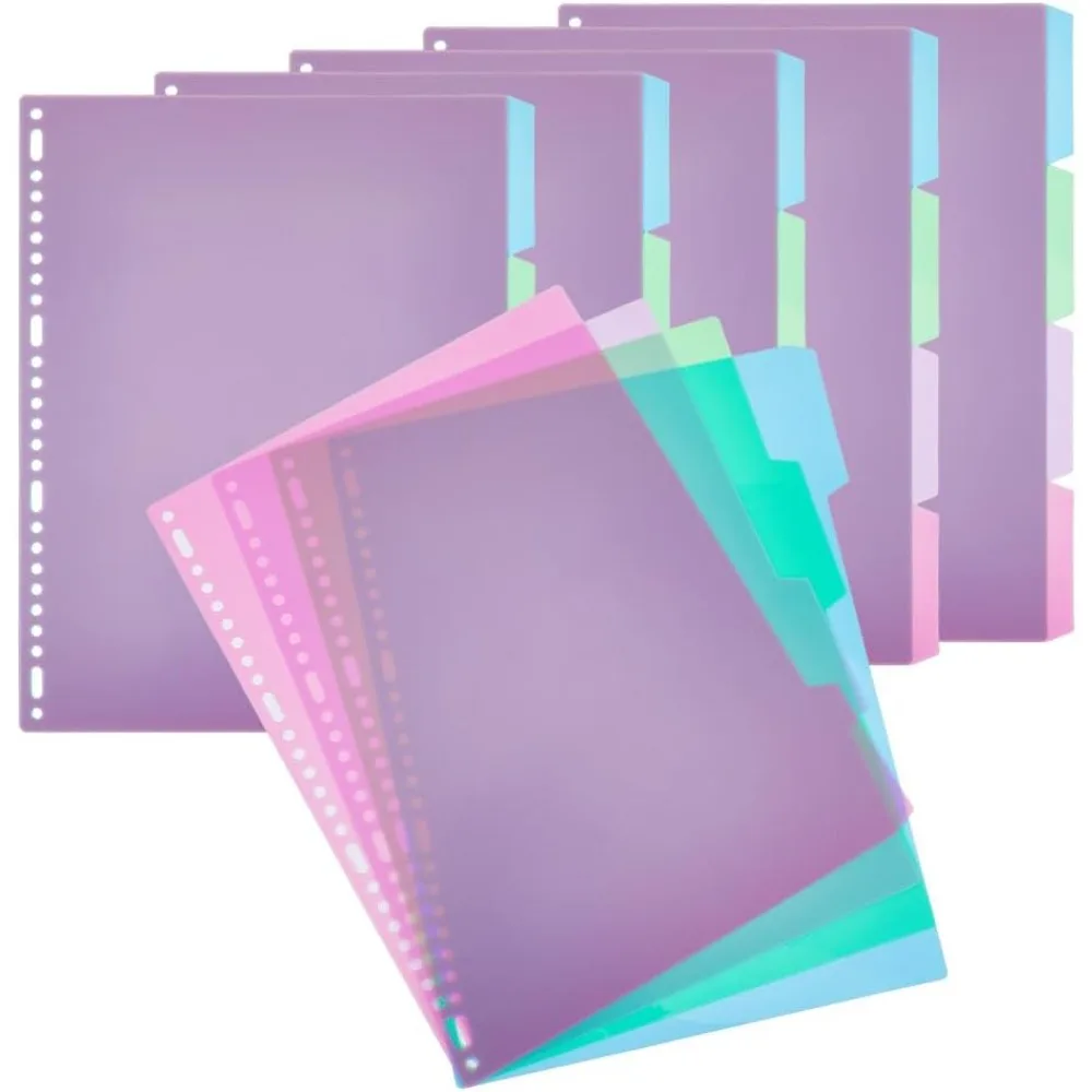 24 Sheets 4-Tab Binder Dividers A4 Plastic Blank Index Dividers Office Subject Dividers Colorful Loose Leaf Binders Multipunched