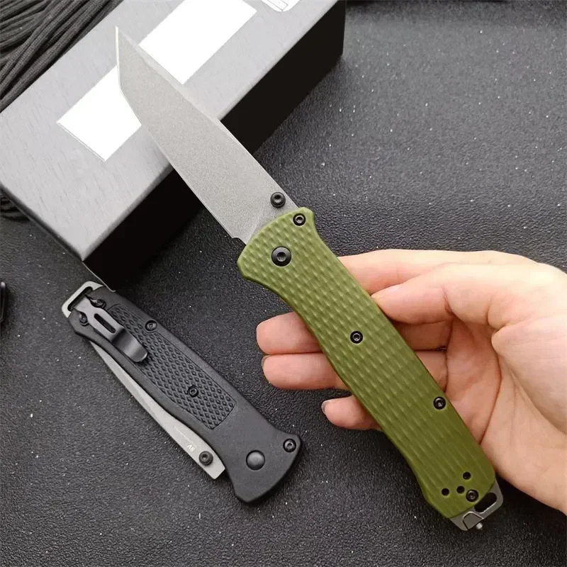 Couteau de poche d'autodéfense BM avec poignée en nylon, flipper de survie, outil de camping et de chasse, opaque, extérieur, EDC, pliant, 537