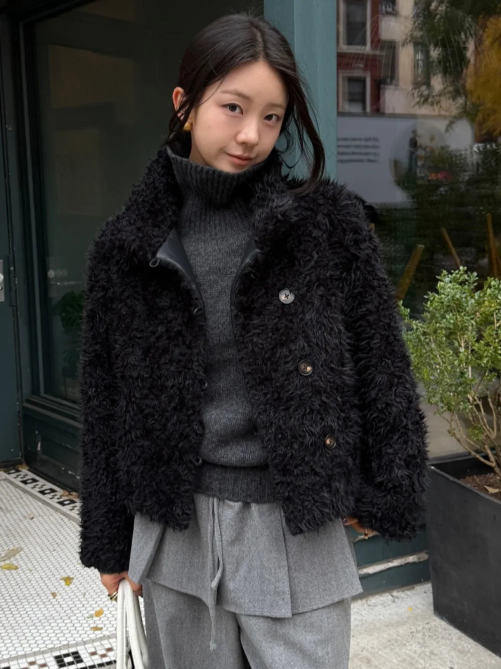 Donna retrò autunno inverno PU cotone Jaet pelliccia di agnello rifinita calore giunture design versatile pelliccia finta per tutte le età