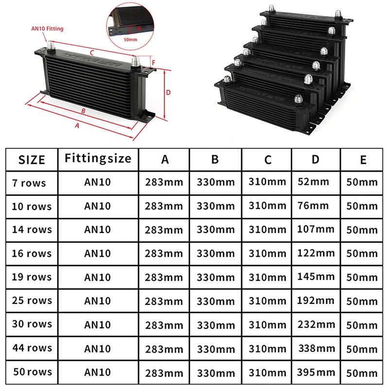 AN10 Radiator British Type Car Engine Oil Cooler  7/10/14/16/19/25/30/44/50 Rows Cooling Radiator Replacement Universal Cooler