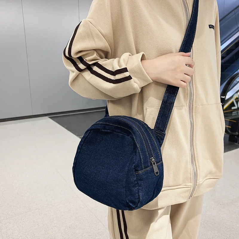 Small Denim Women's Bag Zipper Messenger Bag Y2K Shoulder Cross Bag Canvas Eco Bag Korean Shopper Shell Murse Jeans Satchel Sac