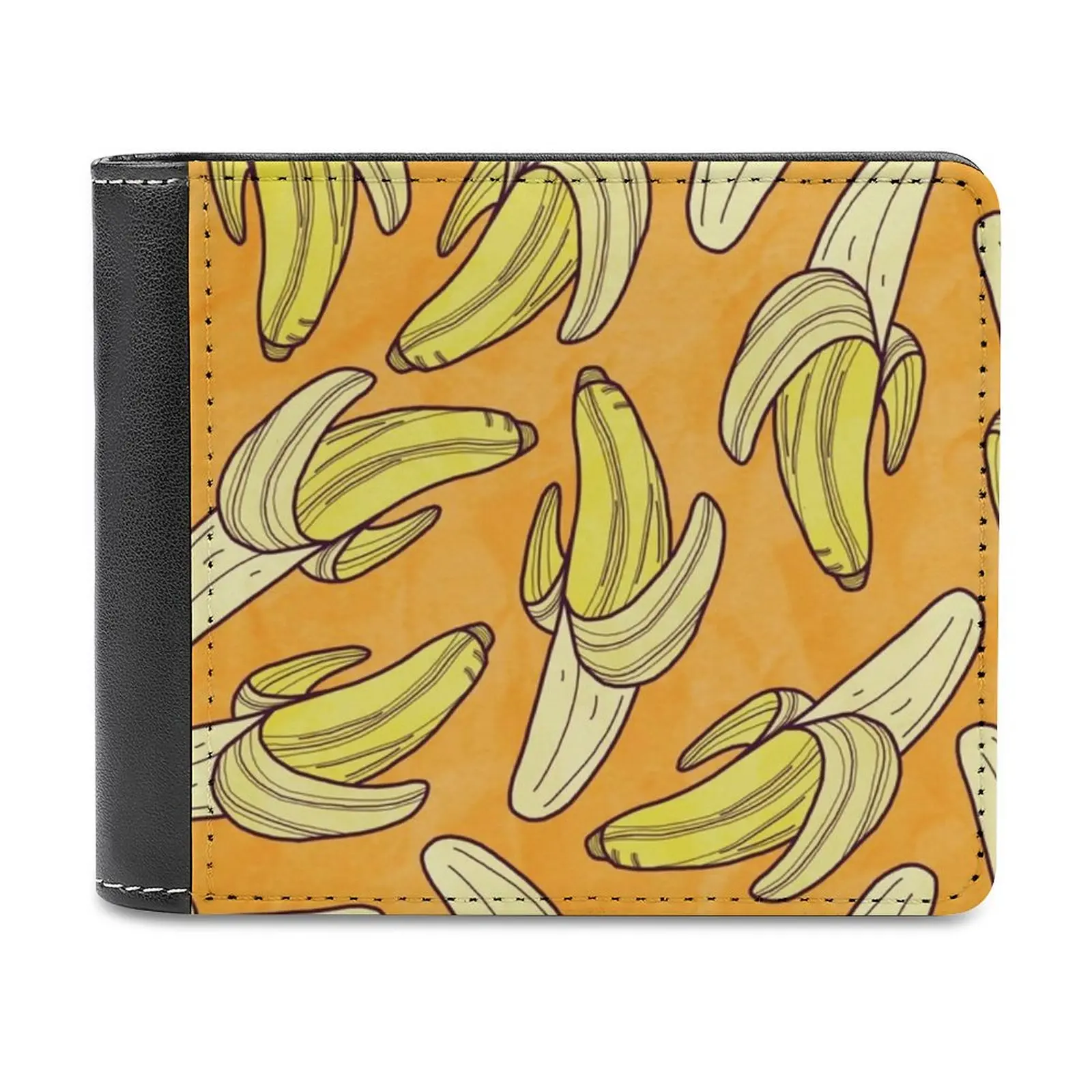 Vintage-Banana Leather Wallet Men Classic Black Purse Credit Card Holder Fashion Men's Wallet Breakfast Bright Cooking Cool