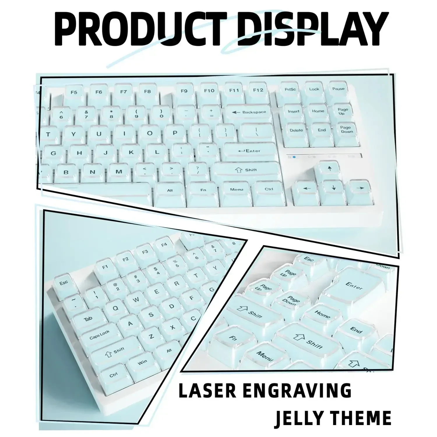 Kristallklare Weiße Tastenkappen 60% Hangul Koreanisch Englisch Russisch Rosa Blaue Tastenkappen für 61 64 68 75 87 98 Mechanische Tastaturen – Detail 12