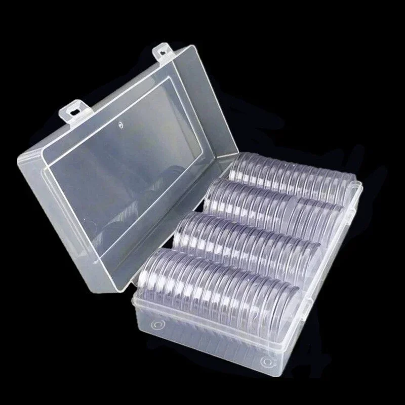 40mm Clear Round Coin Capsules Plastic Coin Capsule Container Empty Storage Box Holder Case Organizer Box For Coin Collection