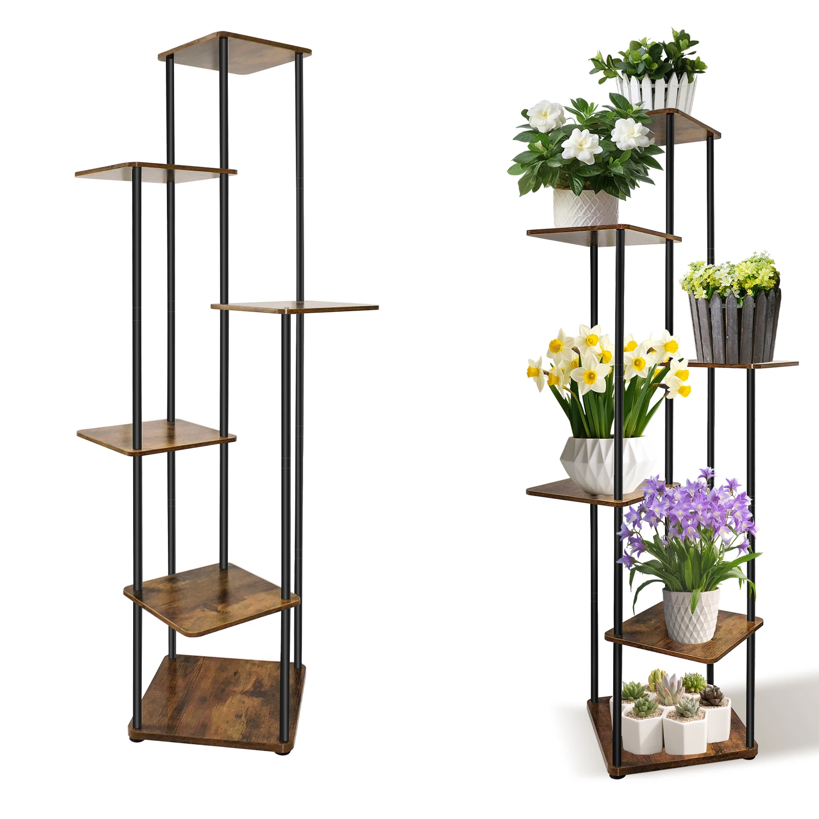 Support à plantes à 6 niveaux, étagère en métal, étagère en forme d'échelle, présentoir pour plantes d'intérieur et d'extérieur