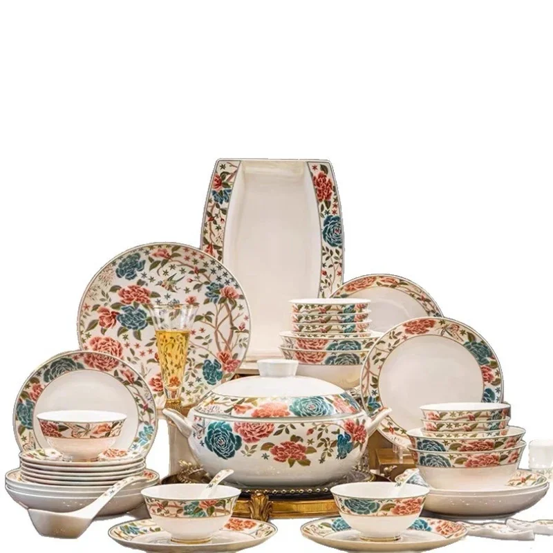 

Dish set 2025 new bone china Chinese light luxury tableware