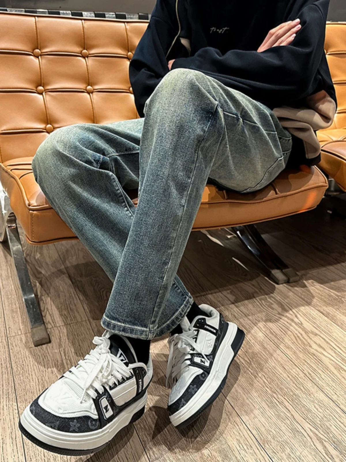 

High Waist Slimming Jeans Men's Tight Long Pants Spring Autumn 2024 New Sle Fitting Cuffed Retro Pencil Pants