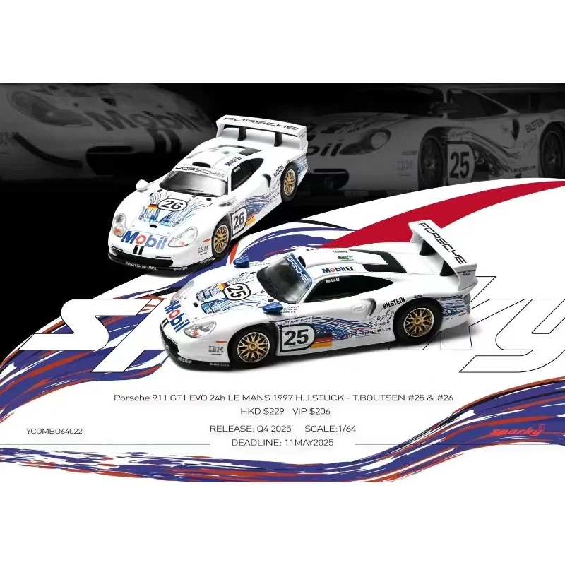 

Tiny Sparky 1:64 Porsche 911 GT1 EVO 24h LE MANS 1997 HJ. STUCK TBOUTSEN 25 26 Alloy Car Model