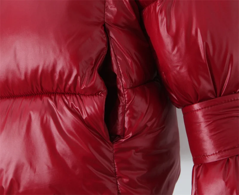 Katoenen damesjas 2025, nieuwe winterstijl, rode lange mouwen, opstaande kraag, rits, decoratieve warme katoenen jas, casual mode