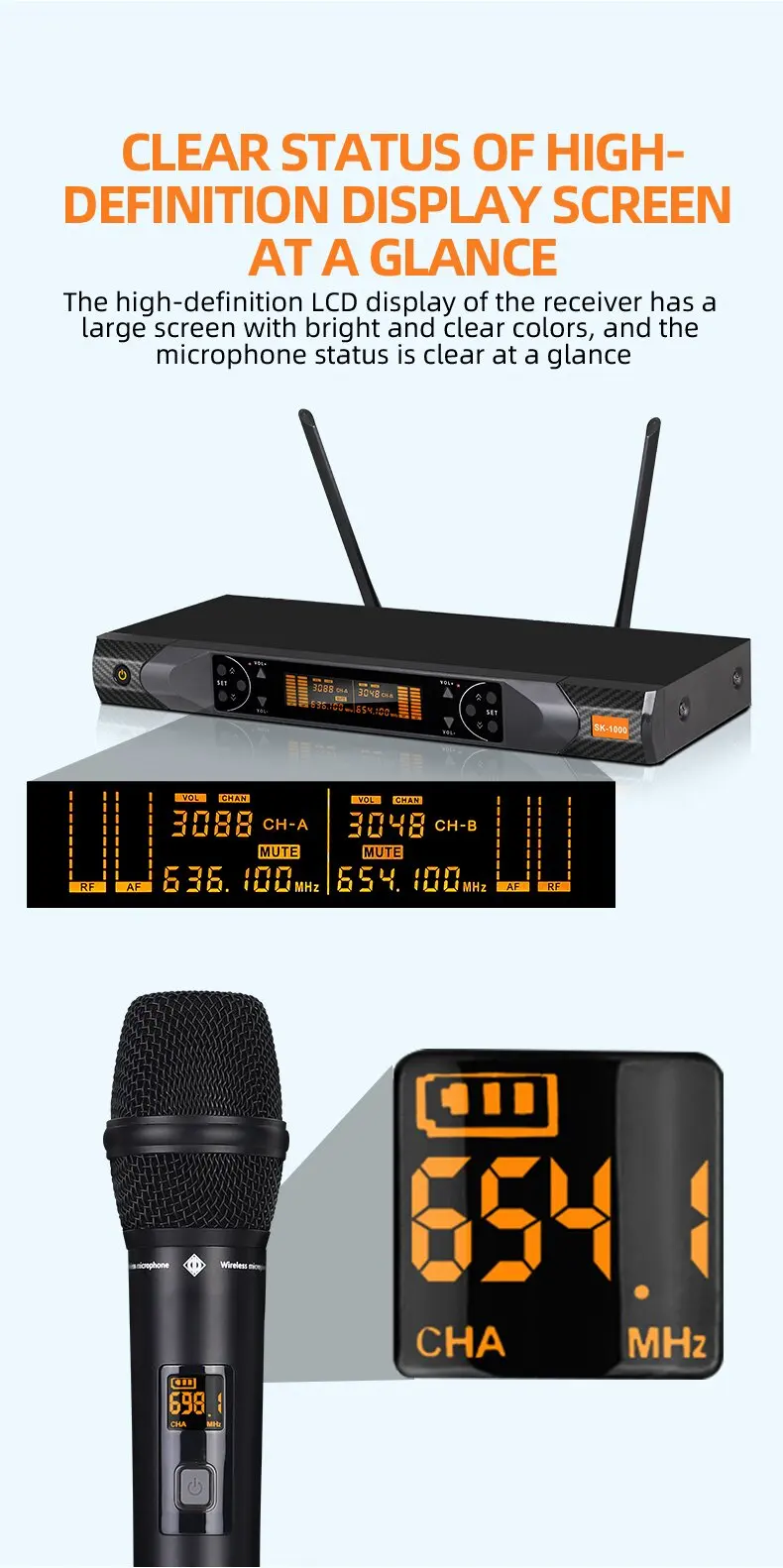 

2026 Professional True Diversity UHF Microphone Wireless Portable Stage Conference for Home Use