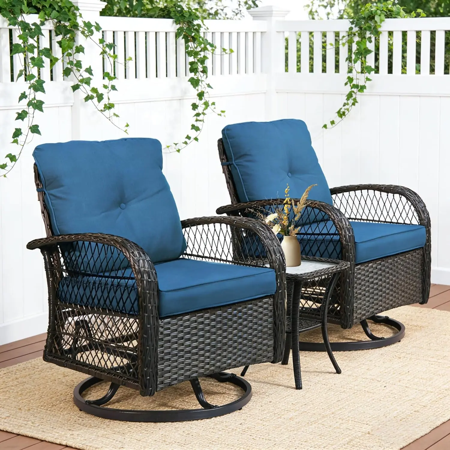 

Комплект из 3 уличных кресел-качалок с поворотным механизмом, всепогодные кресла из ротанга, плетеный набор кресел-качалок для патио с боковыми подлокотниками, на заказ