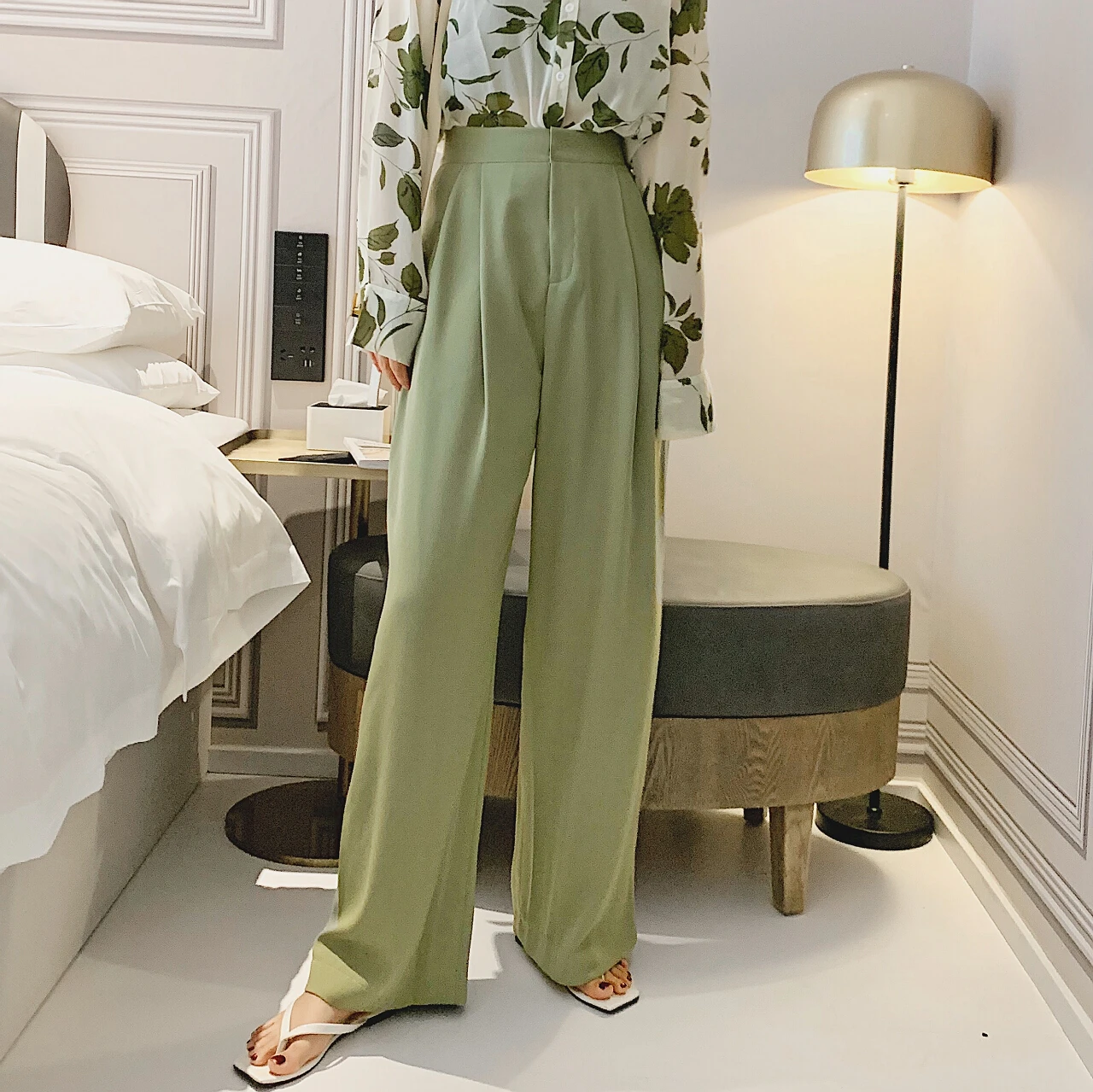 

Women's High Waisted Wide Leg Pants Trouser Suits Clothes Jeans For Female Classic Oversize Korean Fashion Green Spring Summer