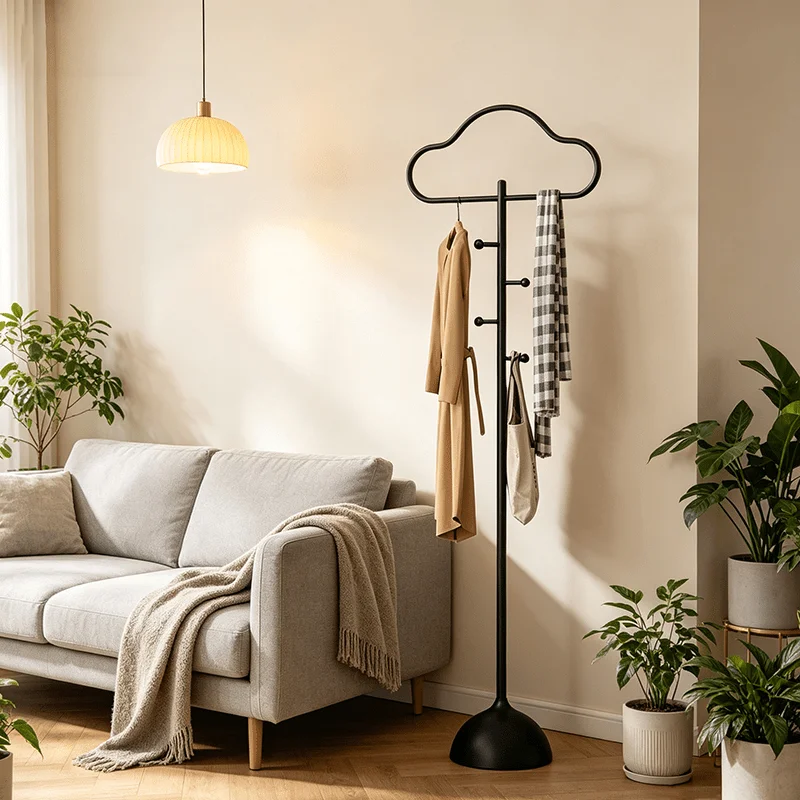 70 Inch Tall Cloud-shaped coat hanger, metal hanger with 4 hooks and a sturdy cast iron base, heavy-duty freestanding coat rack