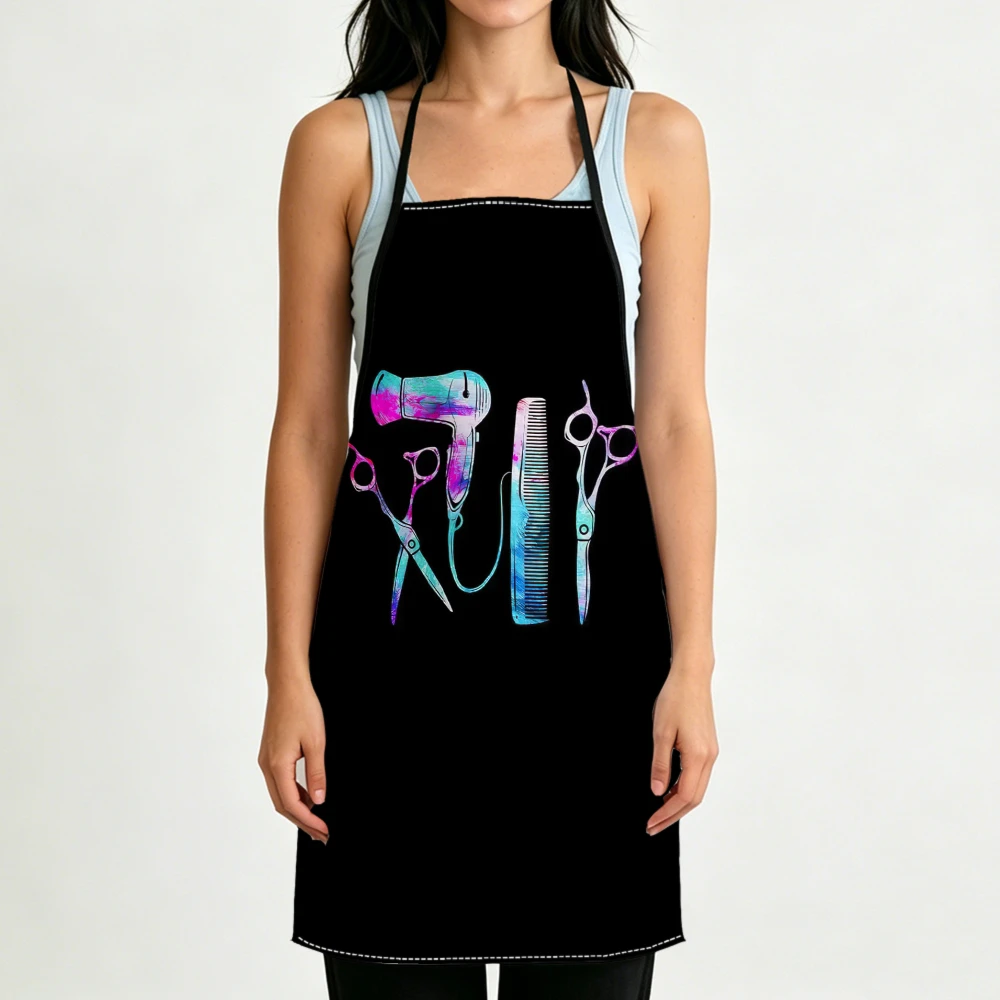 ‌Psychedelic Gradient Hair Stylist Apron, Unisex Novelty Salon Workwear‌ Adjustable Neck Work Bib for Stylists