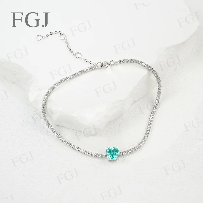 

925 Sterling Silver Bracelet Lab Grown Ruby Columbia Paraiba Round VVS1 Colorful For Women Men Wedding Anniversary Jewelry Gifts