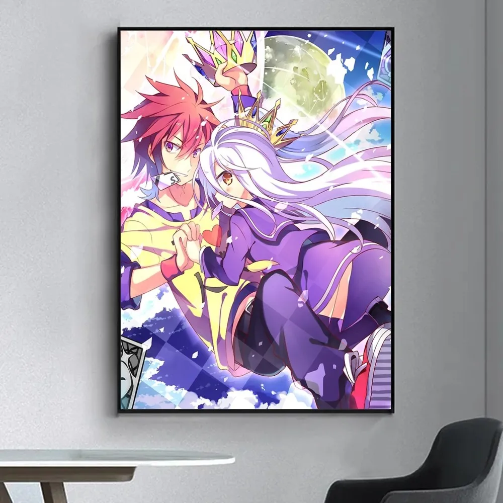 No game No life Poster Fancy Poster Wall Sticker for Living Room Bar Vintage Decorative Painting Middle