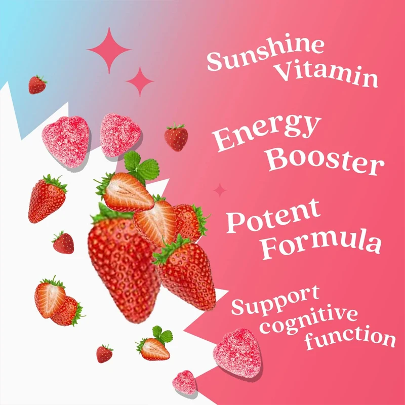 Vitamin D3 gummies B12 Vitamin immune support enhances bone and muscle strength, heart health, and energy