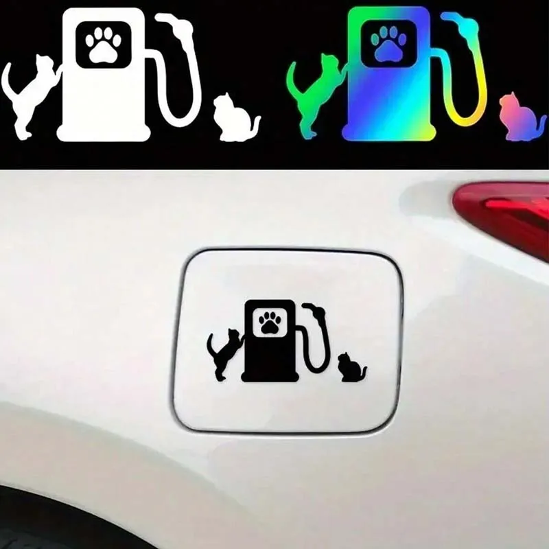 Cute Cat Pump Car Decal - Black and White Cat Design, Waterproof and Scratch-resistant Material, Suitable for Cars, Trucks, SUVs