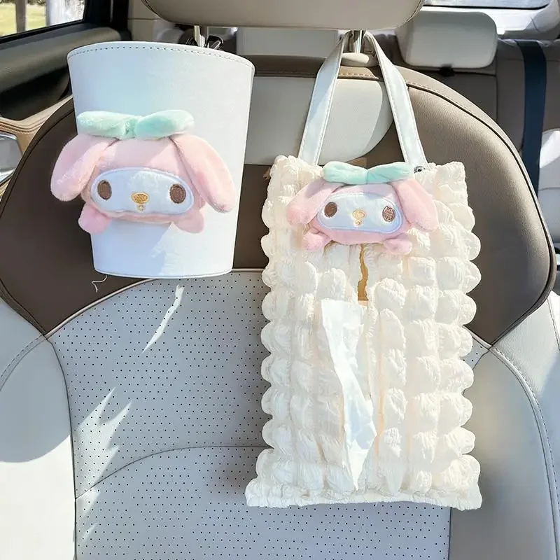 New Car Tissue Box Temperament Puff Grid Car Seat Hanging Paper Drawer Cartoon Cinnamoroll Car Tissue Drawer