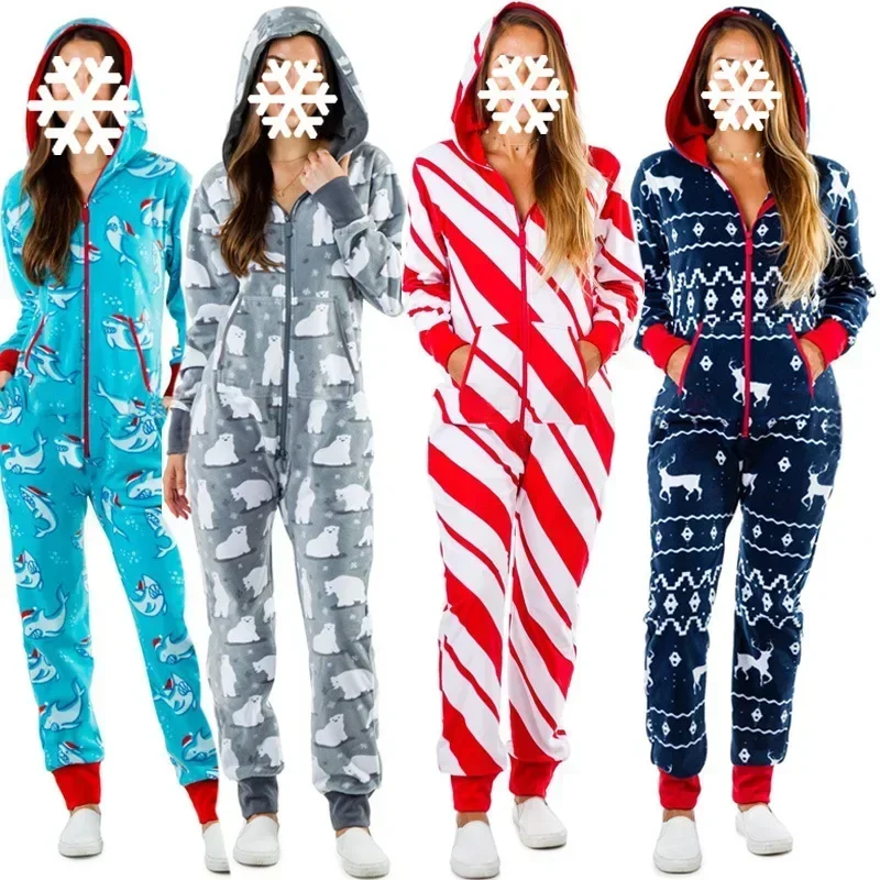 Onesies Unisex Women\'s Pajamas 2024 Autumn Winter Warm Costumes Man Sleepwear Cartoon Jumpsuit Female Christmas Homewear