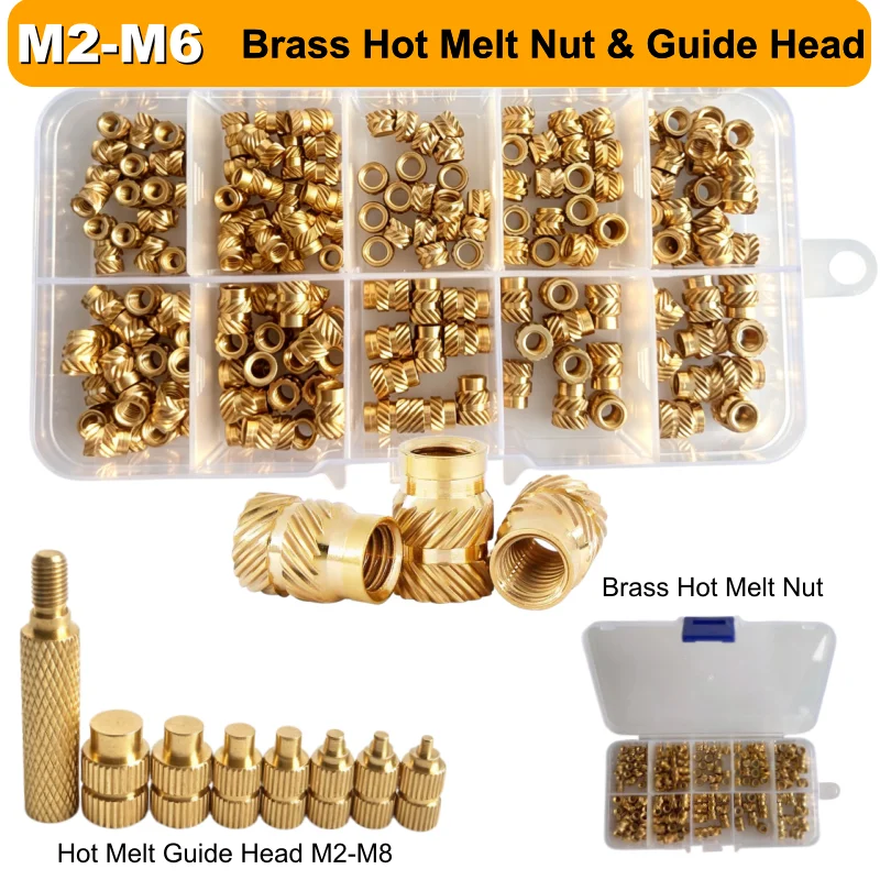 Brass Hot Melt Embedded Insert Nut Heat Set Soldering Iron Tip, Thread Insert for 3D Printer Plastic Housing M2 M2.5 M3 M4 M5 M6