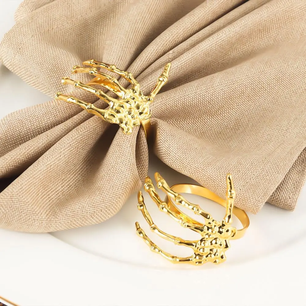 Skeleton Hand Napkin Rings Set Halloween Spooky Alloy Holder Scary Buckle for Holiday Home Bar Party Dining Table
