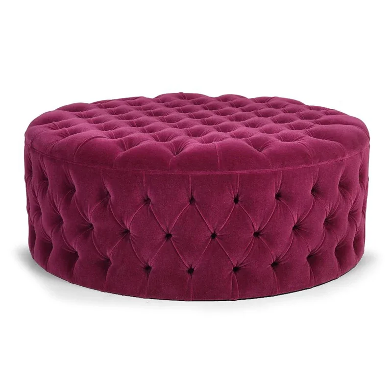 

# Hot Velvet Fabric Tufted Cube Pouf Ottoman Red Pu Round Chesterfield Ottomans