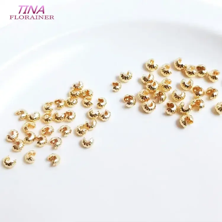 50PCS 14K Gold Color pumpkin Crimp Covers Clasps Wrapped Cord Buckle Connectors Fit bracelet necklace For Jewelry Making