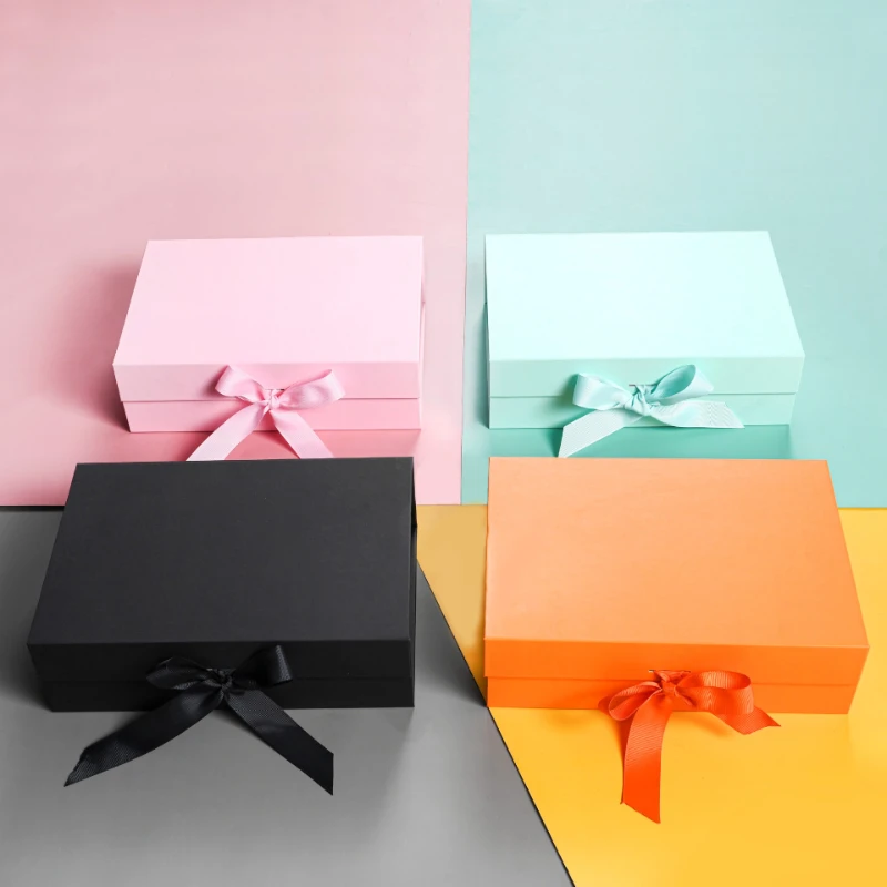 

1pcs Magnet Flip Solid Color Folding Box Fresh Storage Gift Box Birthday Gift Cardboard Packaging Box with Ribbon 6 color