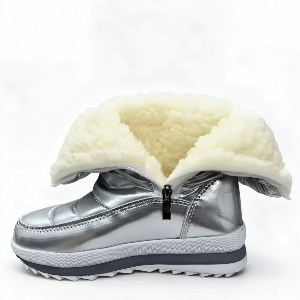 Cotton Shoes Glossy Snow Boots Waterproof Patent Leather Mid-Calf Snow Boots Warm Windproof Winter Shoes Winter