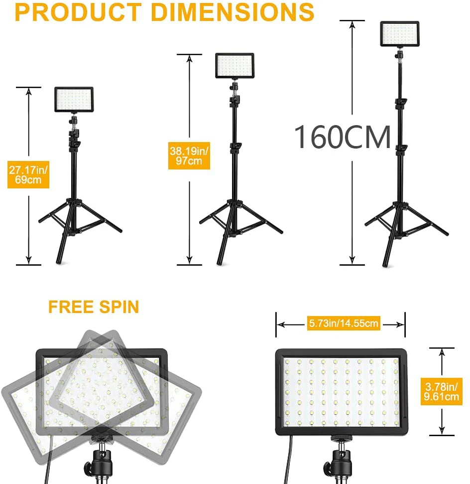 Bi-Color Studio LED Video Light Photography Lighting 97 CRI With Tripod Stand 4 Color RGB Filters For Live Angle Shooting