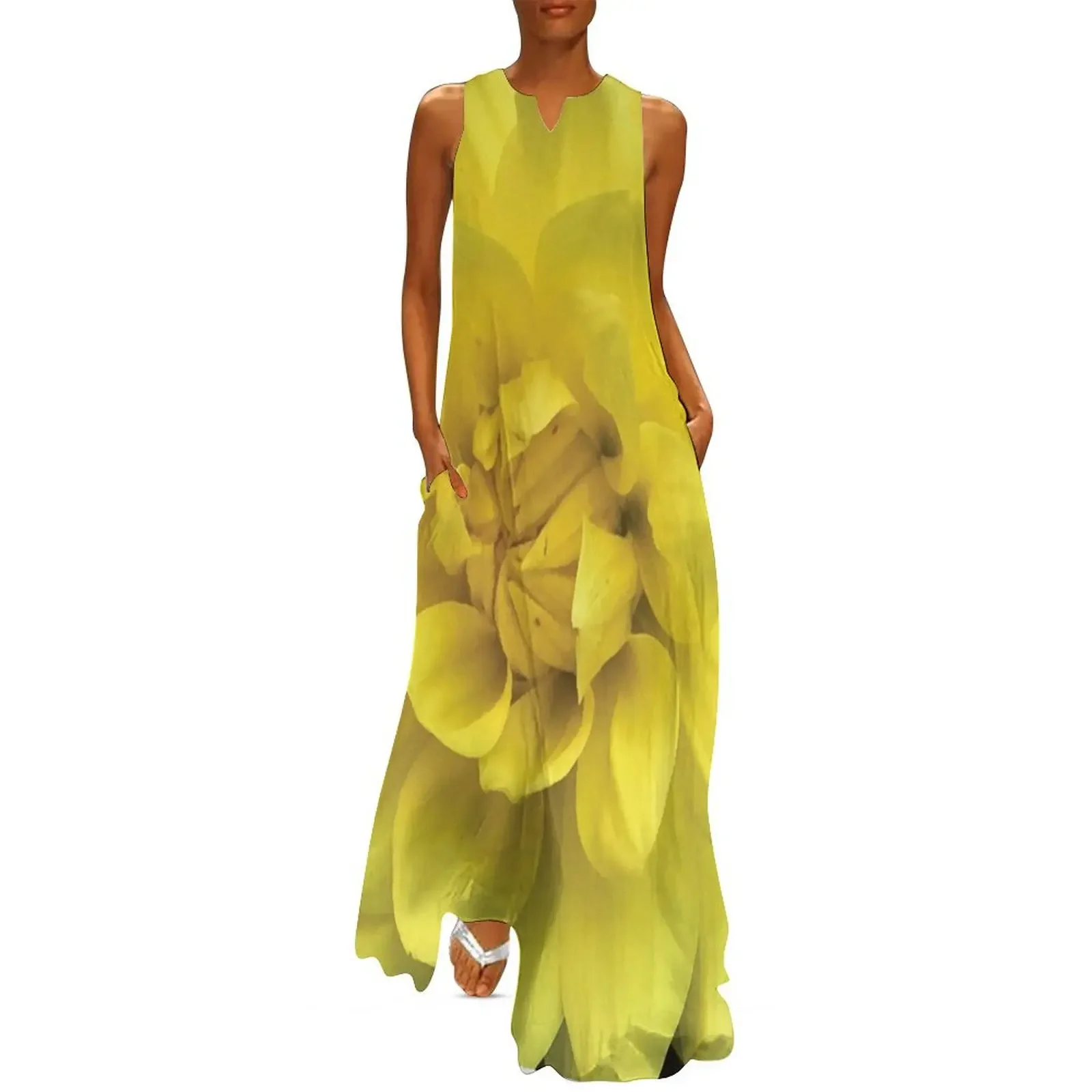 

Yellow Flower Long Dress Party dresses sexy dress cute dress elegant and pretty women's dresses
