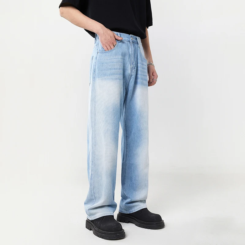 American high street fashion classic retro light blue jeans men's loose all-matching fashion brand fashion street casual pants