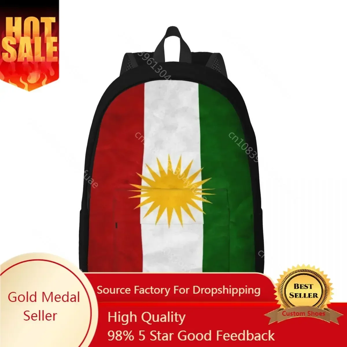 Colorful Print Backpack Kurdistans Flag Boy Polyester Sport Backpacks Christmas Gift Lightweight Kawaii School Bags Rucksack