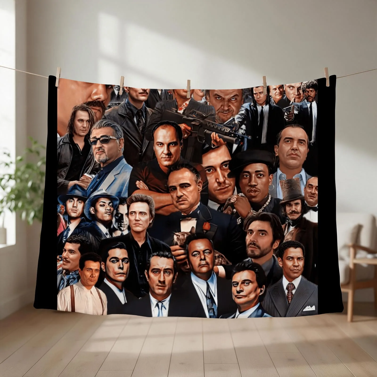 Collage of Gangsters Throw Blanket couch cozy soft plush fuzzy picnic outdoor blanket