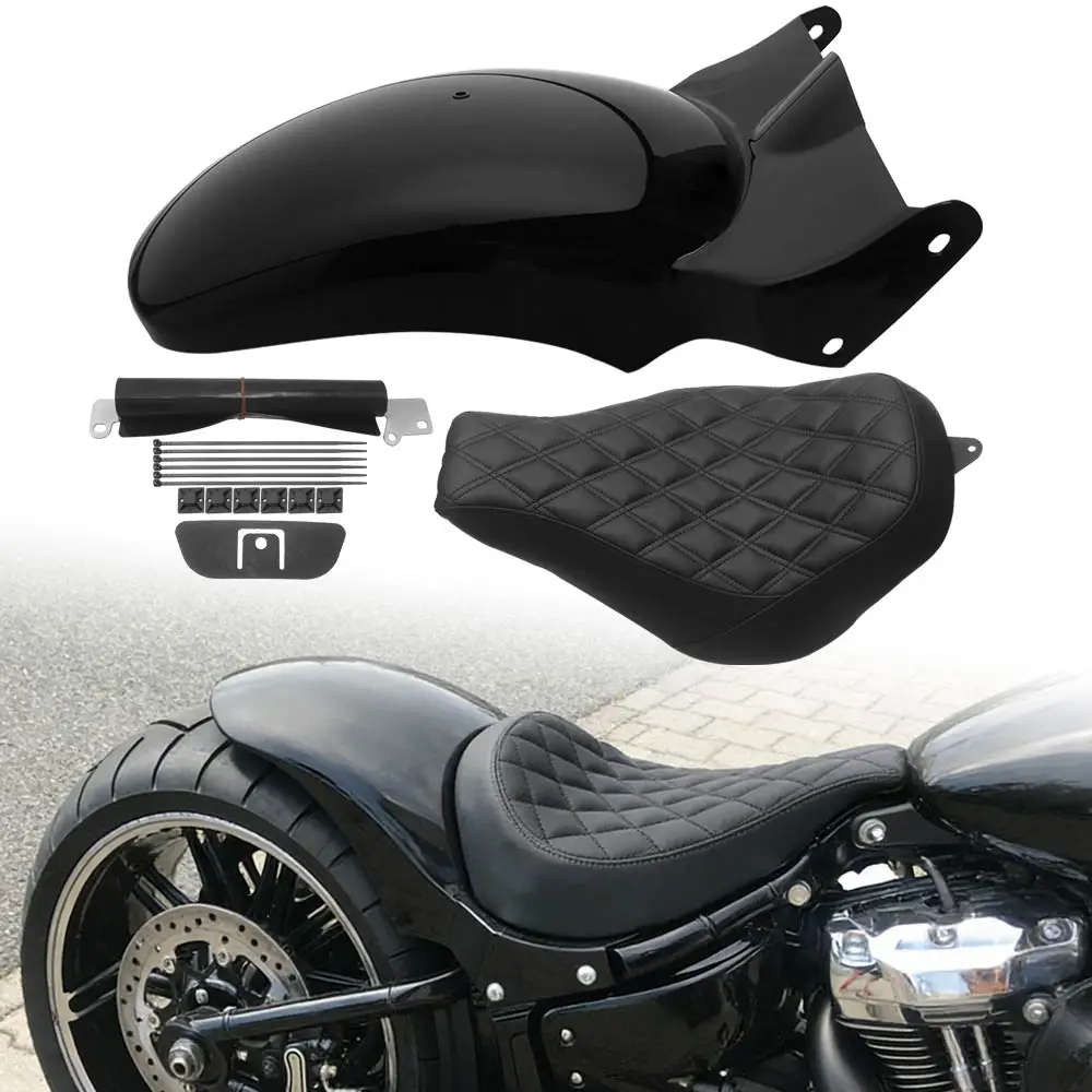 

Усиленное стальное заднее крыло + одинарное сиденье-подушка, совместимое с Harley Davidson Softail Fat Boy Breakout 2018-2026