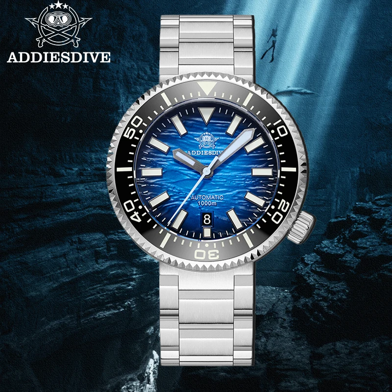 ADDIESDIVE Wave Ripple Dial New 46mm Dive Watch NH35 Men's Watch Automatic Mechanical Sapphire Waterproof 1000m Luminous AD2069