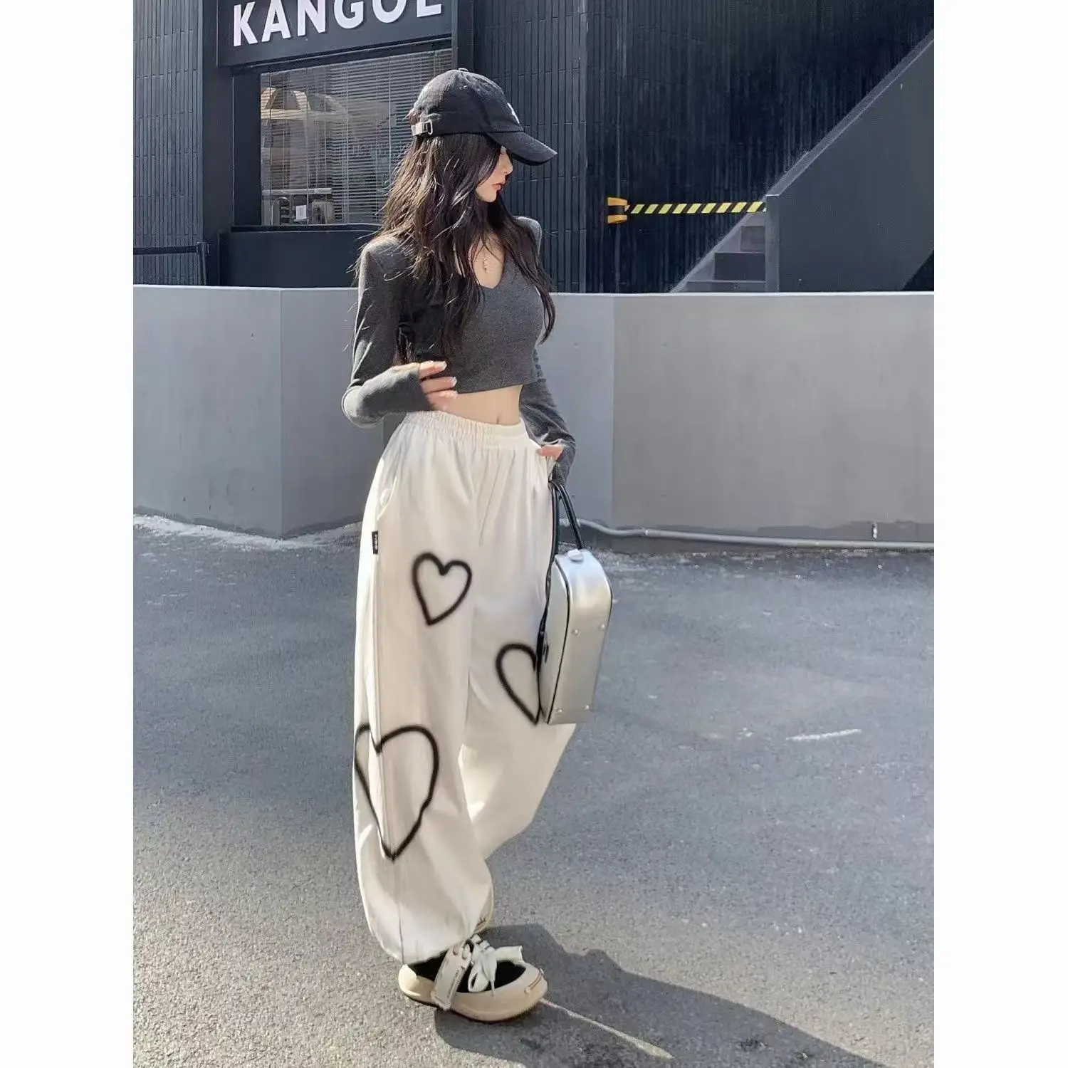 Women Pants Spring 2022 New Dark Style 3D Flower Full Length Straight Elastic Waist Fashion Vintage Girls Pants