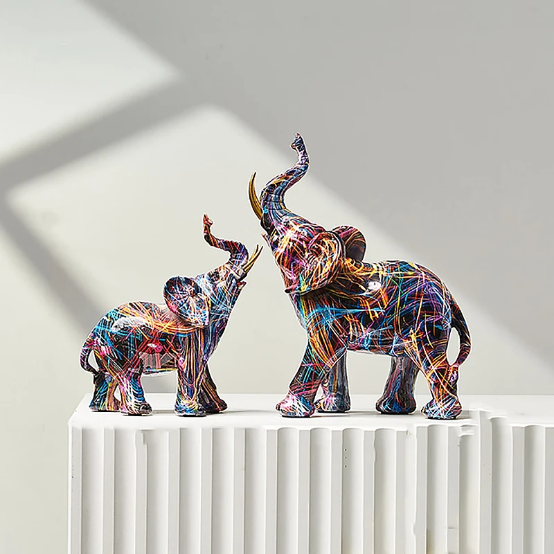 Elephant Decor Statues For Living Room Resin Animal Sculpture Figurines House Ornament Dining Table Desktop Accessories Colorful