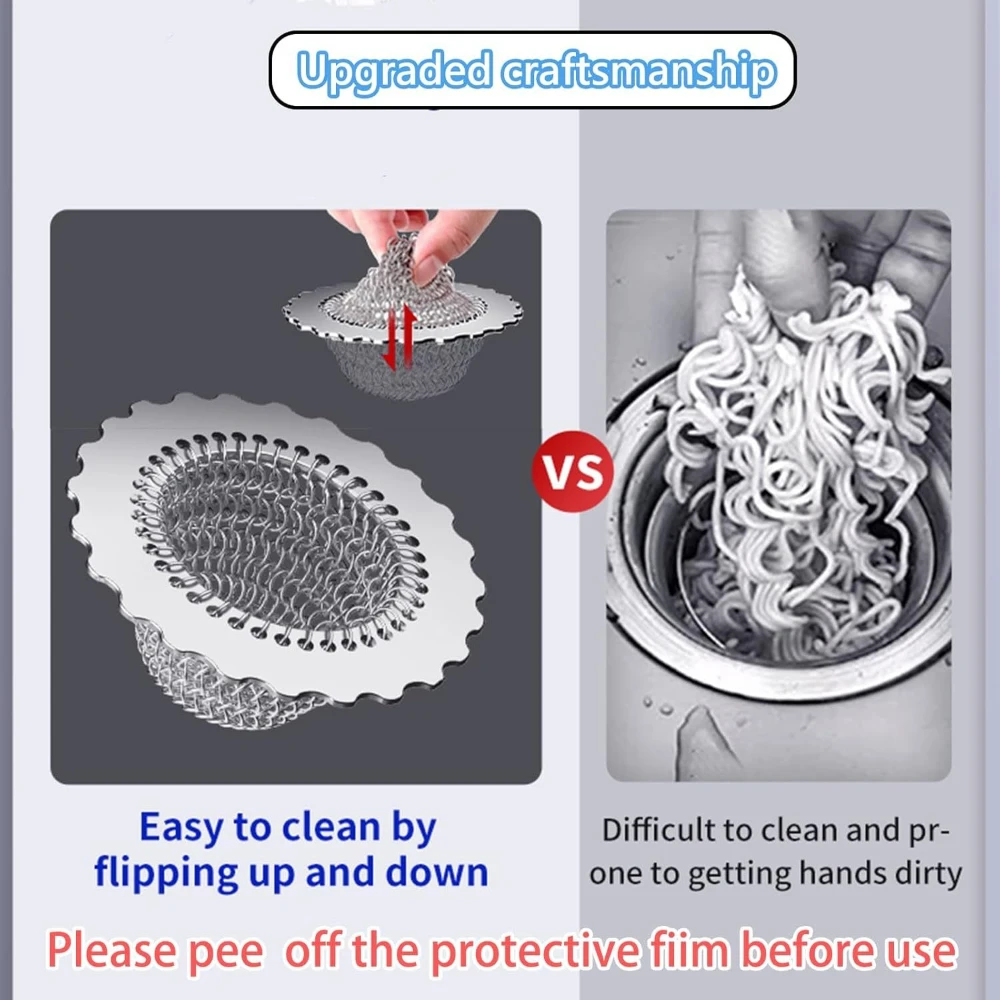 Kitchen Sink Drain Filter Stainless Steel Mesh Filter Anti-clogging Garbage Disposal Cover Kitchen Drains & Strainers