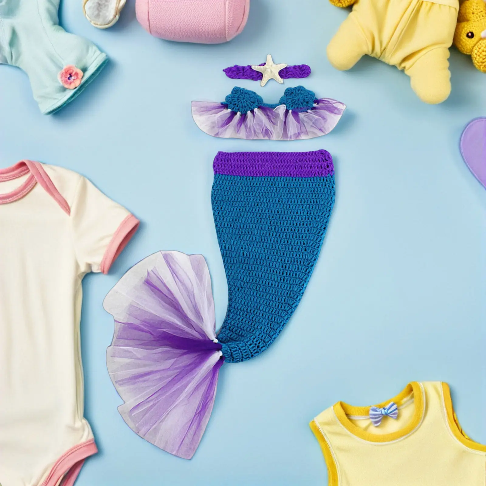 新生児写真撮影用、男の子向け、人魚の尾の編み物コスチューム、かわいい新生児用衣装セット