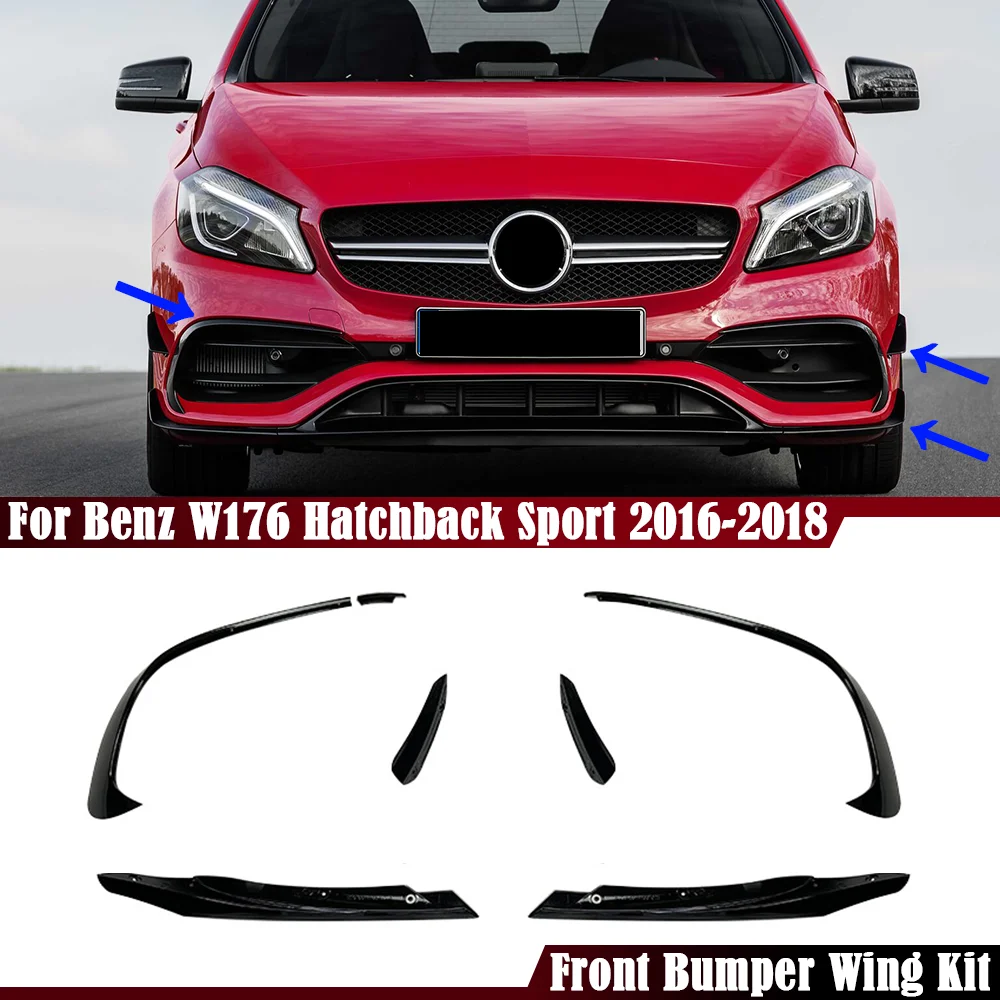 Glänzend schwarze Frontstoßstangen-Lippenspoiler-Splitter Canards Vents für Benz W176 A200 A250 A45 AMG Hatchback Sport 2016 2017 2018 – Detail 1