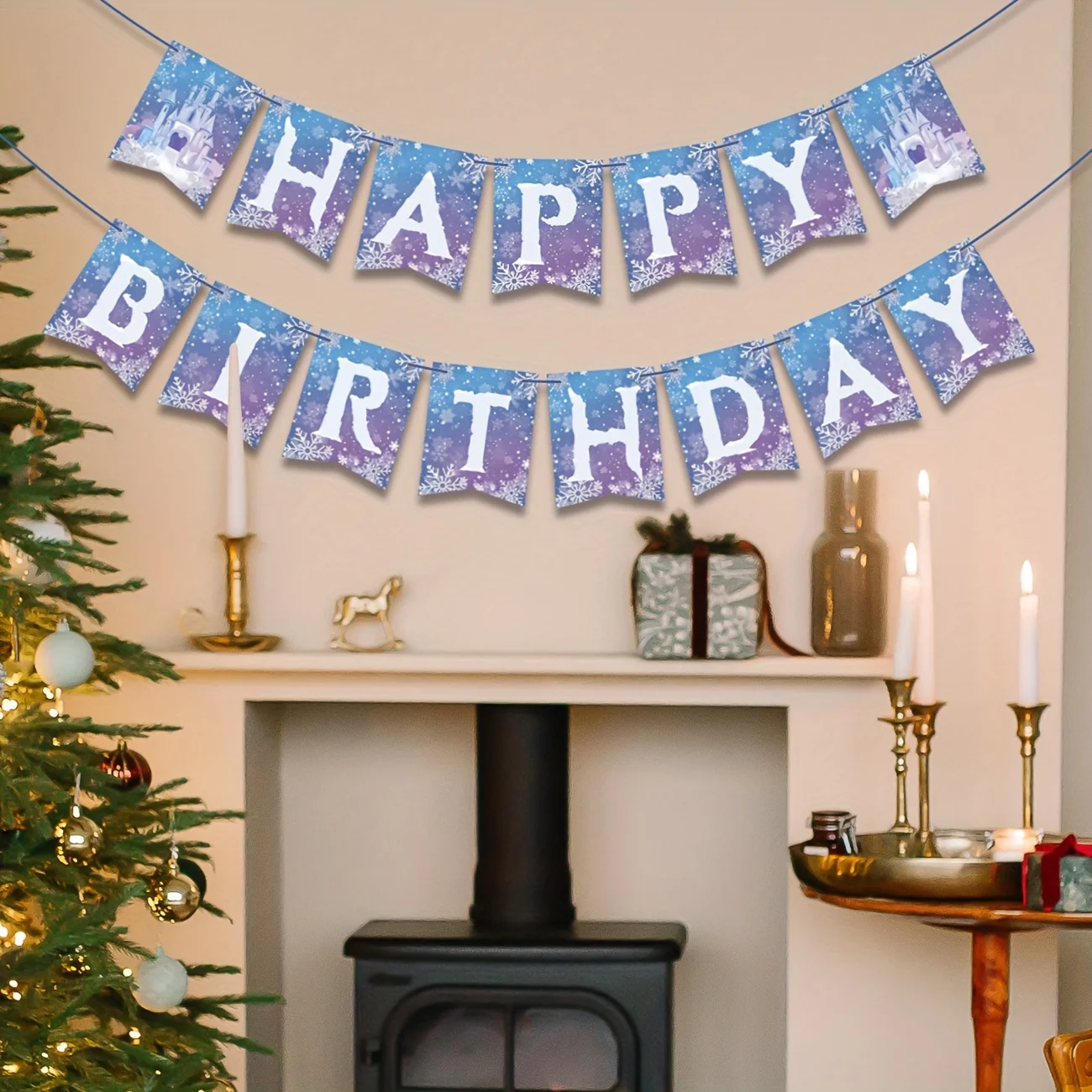 Frozen Birthday Party Banner Frozen Party Decorations Winter Snowflake Happy Birthday Banners for Winter Wonderland Christmas view 4
