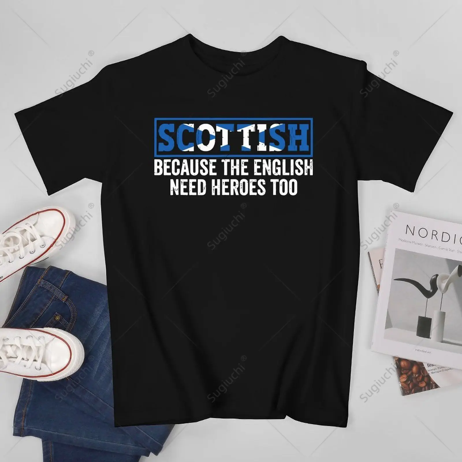 

Unisex Men Scottish Because The English Need Heroes Too Scotland Tshirt Tees T Shirts Women Boys 100% Cotton T-Shirt