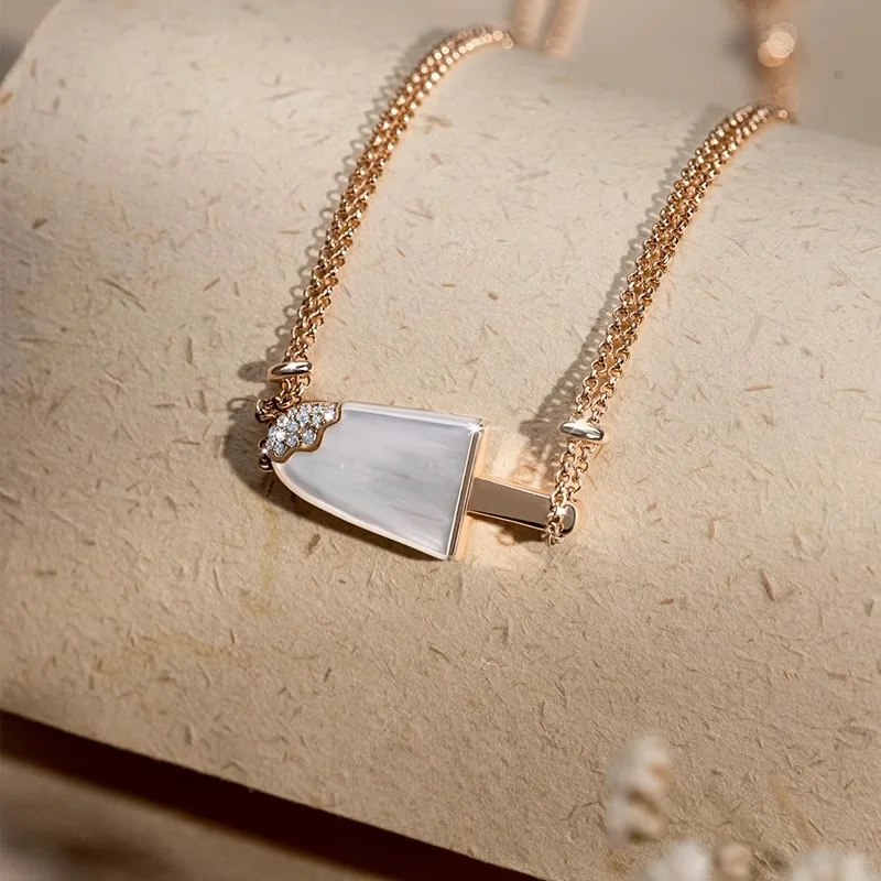 Natural white frizz ice cream necklace girly clavicle chain ice cream pendant rose gold