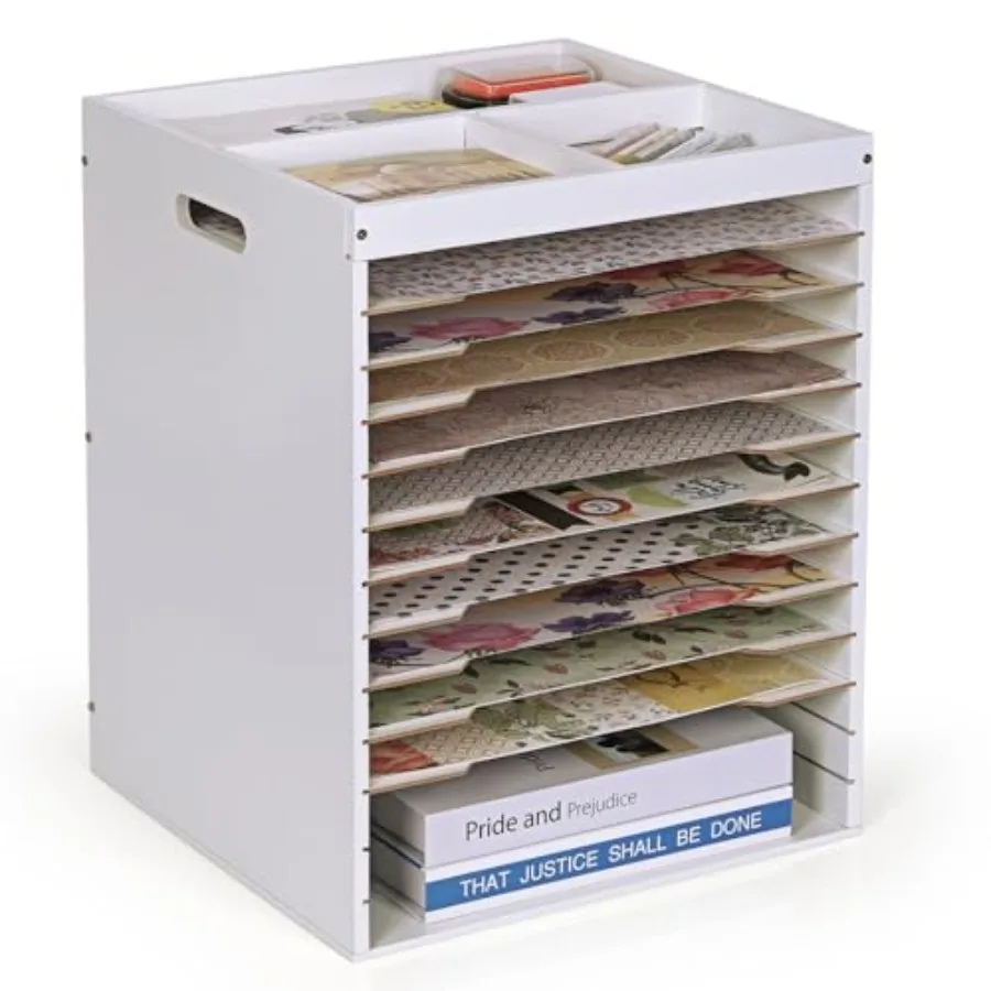 

Деревянный органайзер для хранения бумаги для скрапбукинга 12x12 с регулируемыми полками и слотом для извлечения, 12-уровневый настольный файл Organi