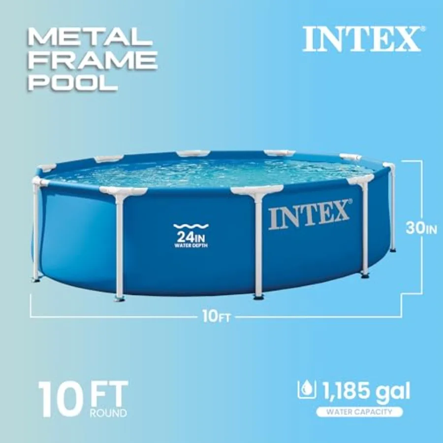 Above Ground Swimming Pool for Outdoor Use, Metal Frame, Silver, Rust-Resistant and Easy Assembly
