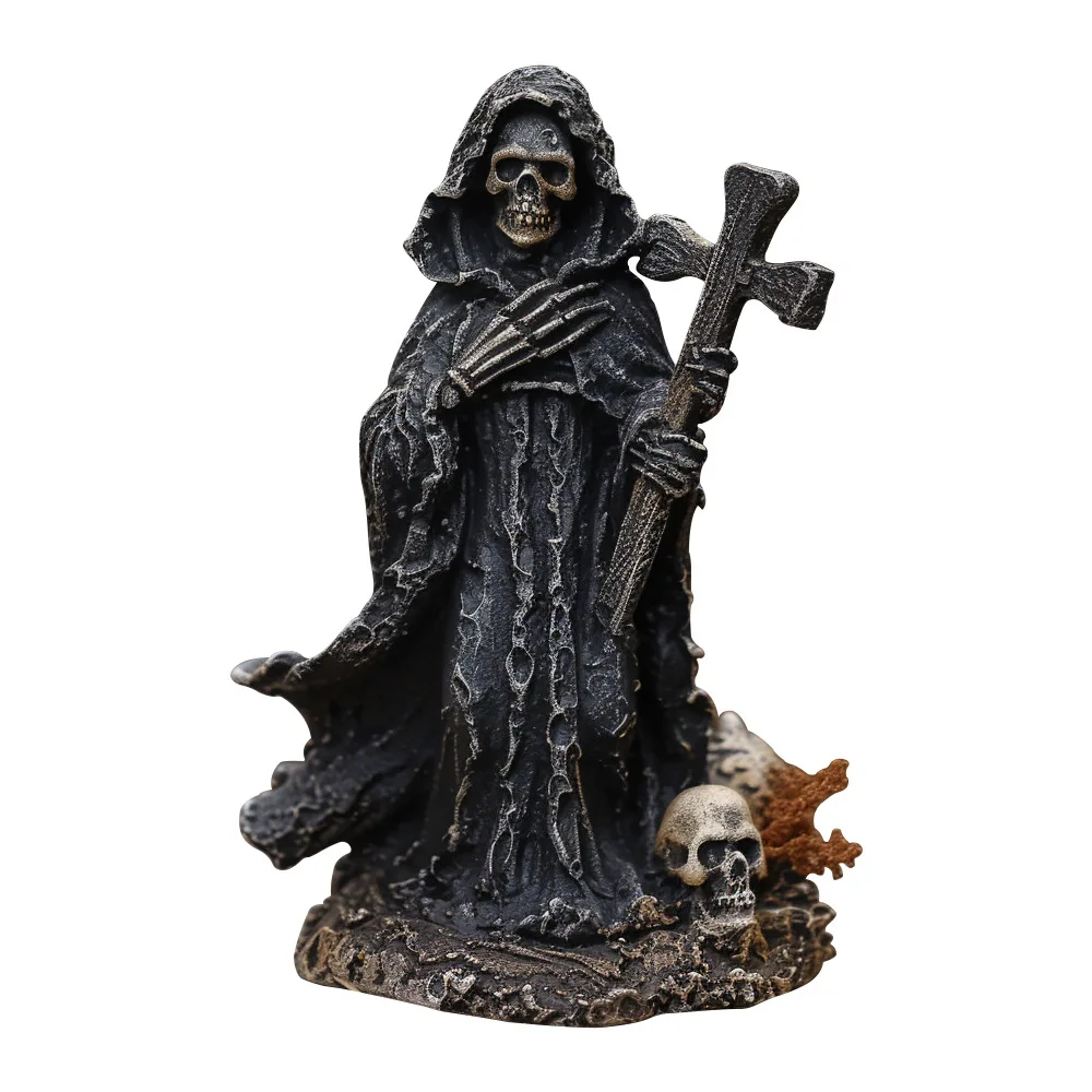 *uu. Creative Resin Cross Skull Halloween Holiday Decorations Cloak Witch