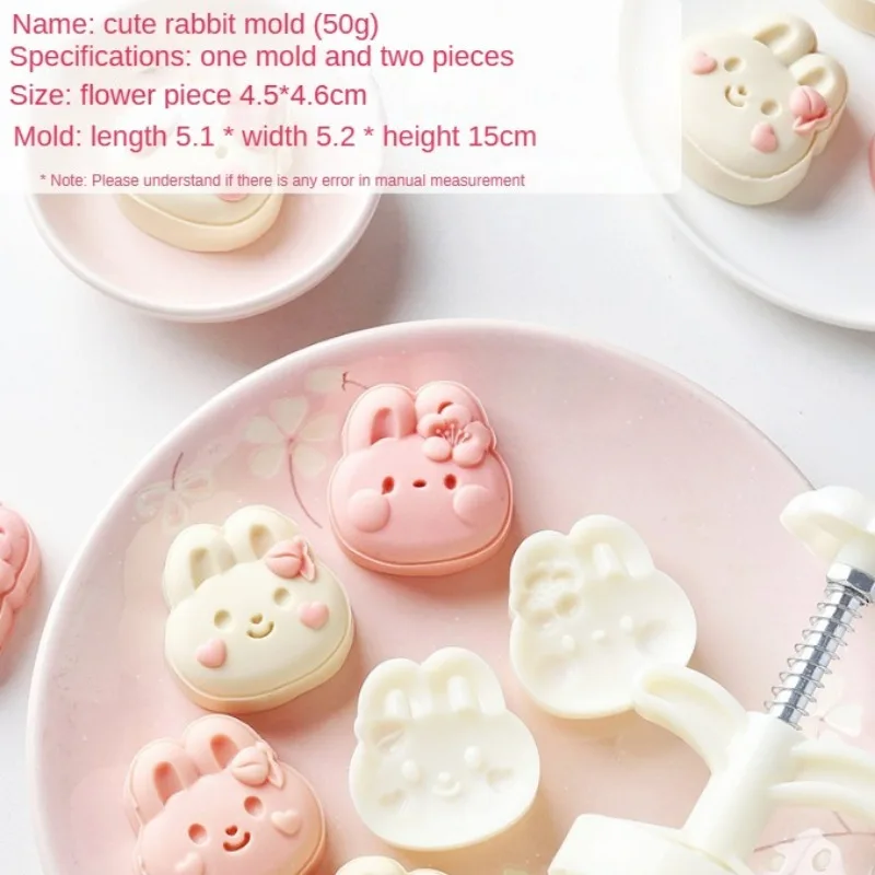 3D Rabbit Baking Mold Cute Bunny with Flower Moon Cake Mould Pastry Mooncake Hand Press Mold Decorating Tools Baking Accessories